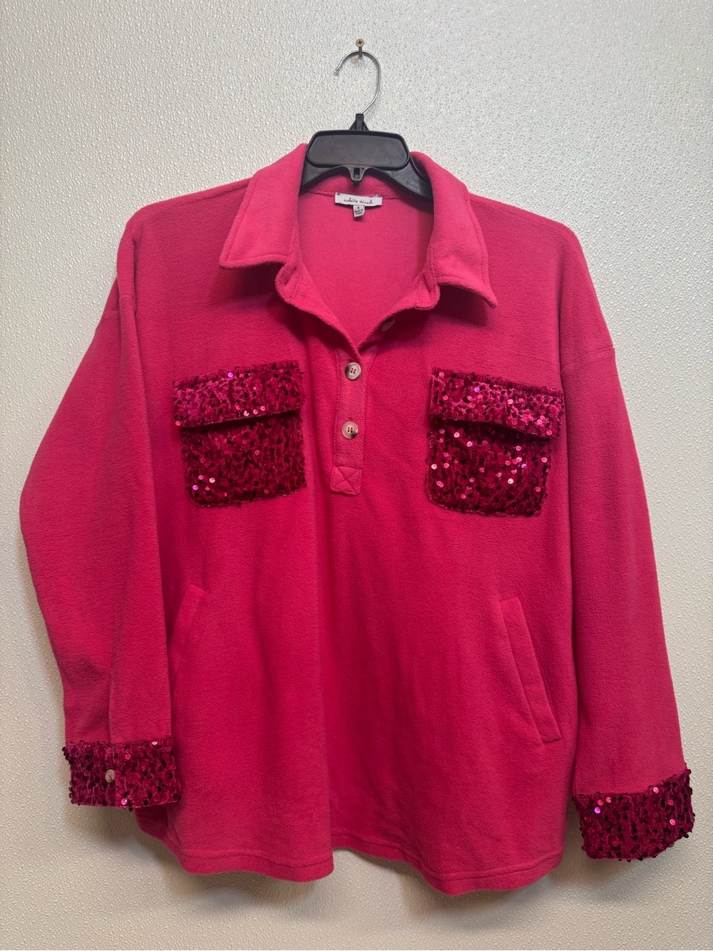 Women's white birch Hot Pink Fleece Top Sz S (E-3)